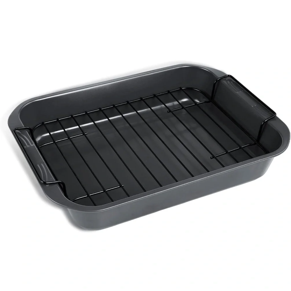 kitCom Bakeware Nonstick Roaster with Rack, 15 Inch x 11 Inch (5.8 QT), Gray